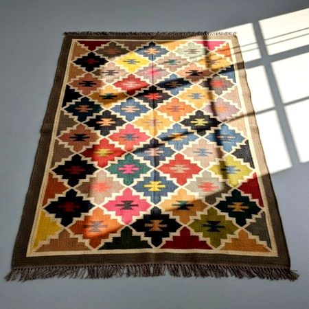 Multicolor Jute Handcrafted Vintage Dhurrie For Home